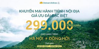 Bay Hà Nội – Đồng Hới một chiều giá cực tốt chỉ có 299k từ Vietnam Airlines