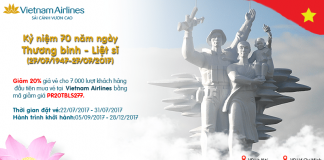 VNA ưu đãi giảm giá 20%, 7000 vé nội địa nhân Kỉ niệm ngày Thương binh – Liệt sỹ