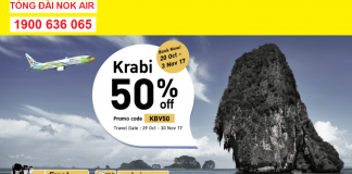 Du lịch Thái tiết kiệm gấp đôi – Vé Nok Air hành trình bay Krabi giảm đến 50% Nok air ưu đãi vé cho hành trình bay Krabi tiết kiệm
