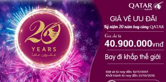 Cùng Qatar chu du khắp thế giới, vé khứ hồi hạng Premium chỉ từ 40.900.000 VND Kỉ niệm 20 năm - Bay cùng Qatar Airways, giá vé khứ hồi ưu đãi