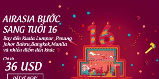 Thả ga du lịch châu Á, vé chỉ từ 31 USD – Mừng sinh nhật tuổi 16 cùng Air Asia Air Asia KM nhân dịp sinh nhật tuổi 16