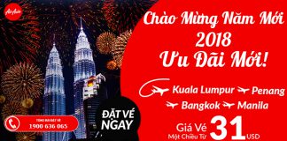 Năm mới 2018, ưu đãi mới vé Air Asia một chiều bay châu Á chỉ từ 31 USD Air Asia ưu đãi vé một chiều chỉ từ 31 USD