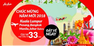 Du lịch đầu năm 2018 – Cùng Air Asia khám phá thế giới, vé 1 chiều chỉ từ 33 USD Air Asia mở bán vé 1 chiều chỉ từ 33 USD