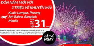 3 triệu vé Air Asia giá rẻ từ 31 USD – Phá đảo châu Á đến giữa năm 2018 Air Asia mở bán vé một chiều chỉ từ 31 USD