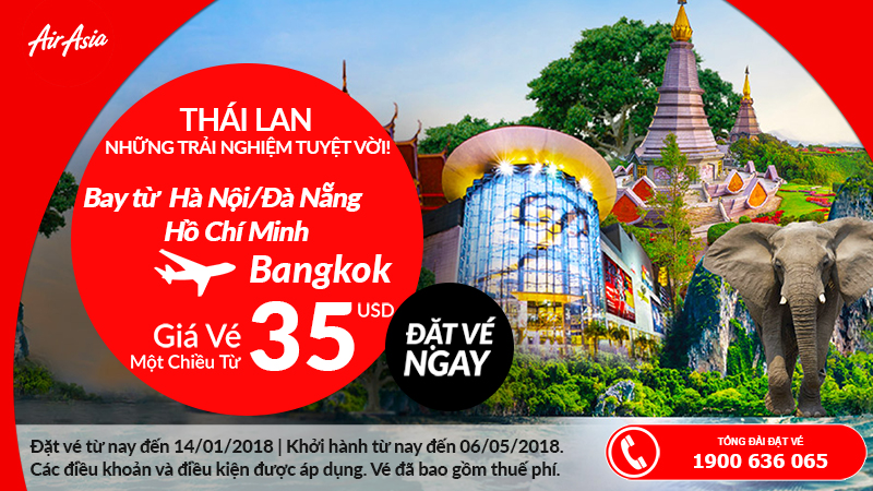 Air Asia KM vé máy bay đi Thái Lan giá rẻ