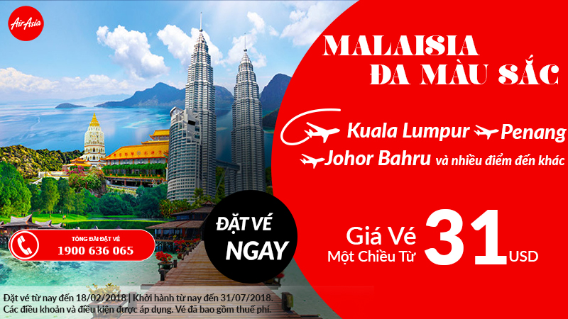 Air Asia KM vé máy bay đi Malaysia giá rẻ