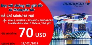 Năm 2018 bay muôn nơi cùng vé Malaysia Airlines ưu đãi chỉ từ 70 USD Malaysia Airlines mở bán vé một chiều chỉ từ 70 USD