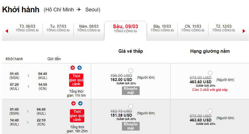 Giá vé từ TP.HCM đi Seoul giá rẻ