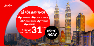 Air Air mở bán vé máy bay đi châu Á từ 31 USD/chiều đã thuế phí siêu rẻ Air Asia khuyến mại vé đi châu Á giá rẻ