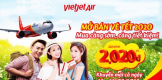 Khuyến mãi vé máy bay Tết Vietjet 2020 giá chỉ từ 2.020 VNĐ Khuyến mãi vé máy bay Tết 2020 Vietjet giá chỉ từ 2.020 VNĐ
