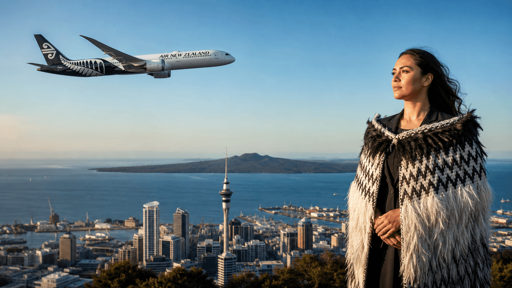 Máy bay Air New Zealand đang bay gần Auckland