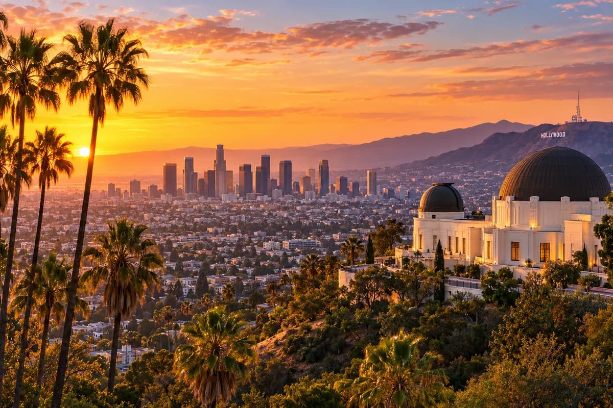 Đài thiên văn Griffith và thành phố Los Angeles trong ánh hoàng hôn