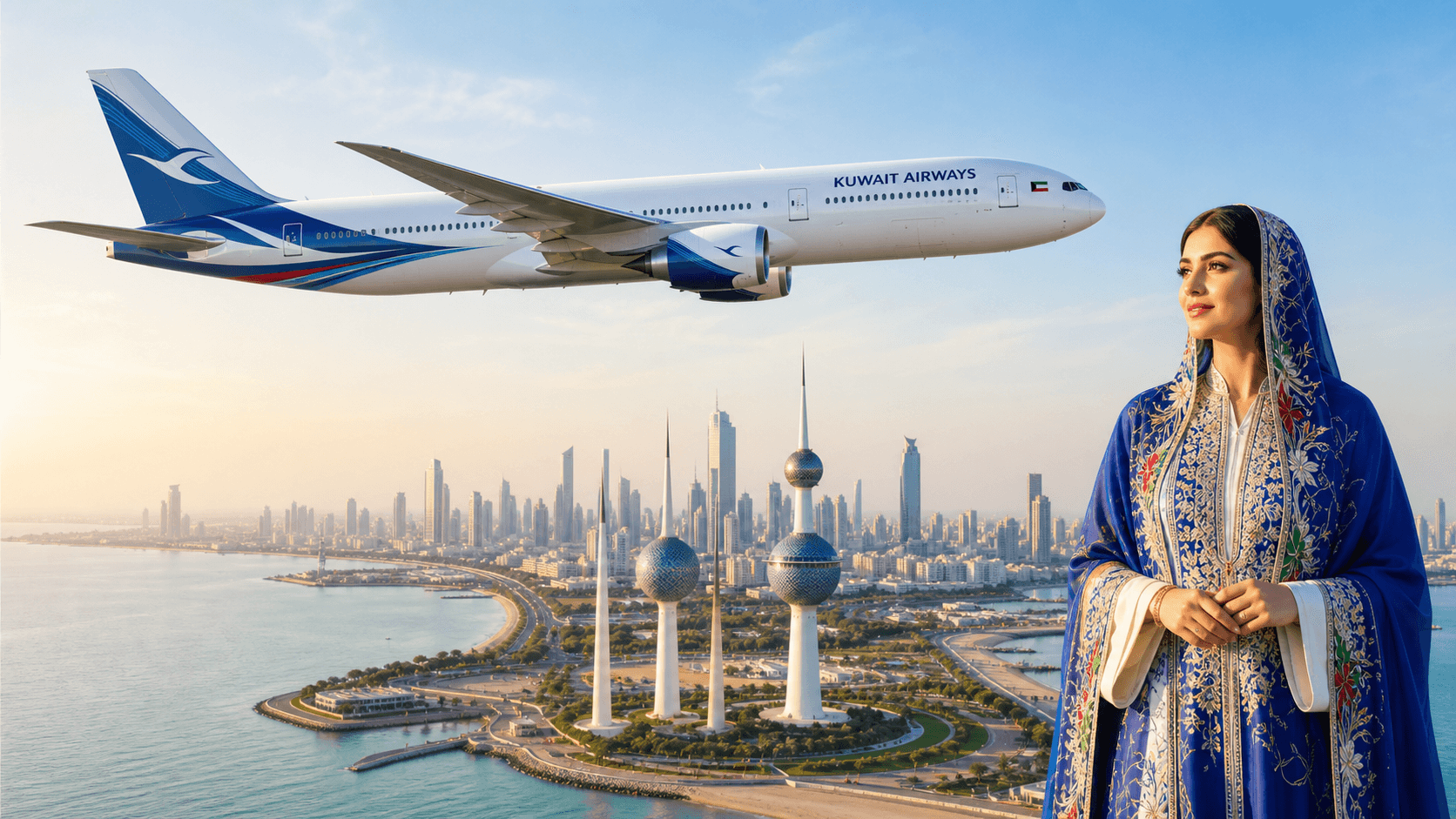 Máy bay Kuwait Airways đang bay gần Kuwait City