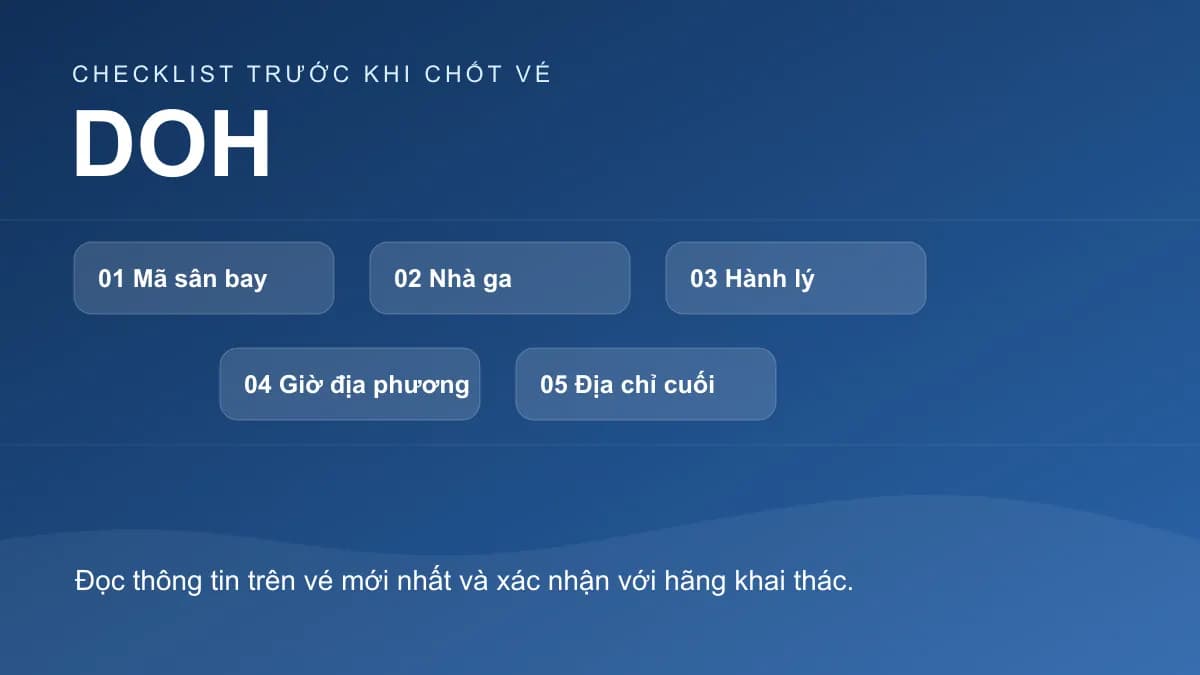 Checklist chính cho bài: Nối chuyến qua Doha (DOH): kiểm tra vé, hành lý và thời gian
