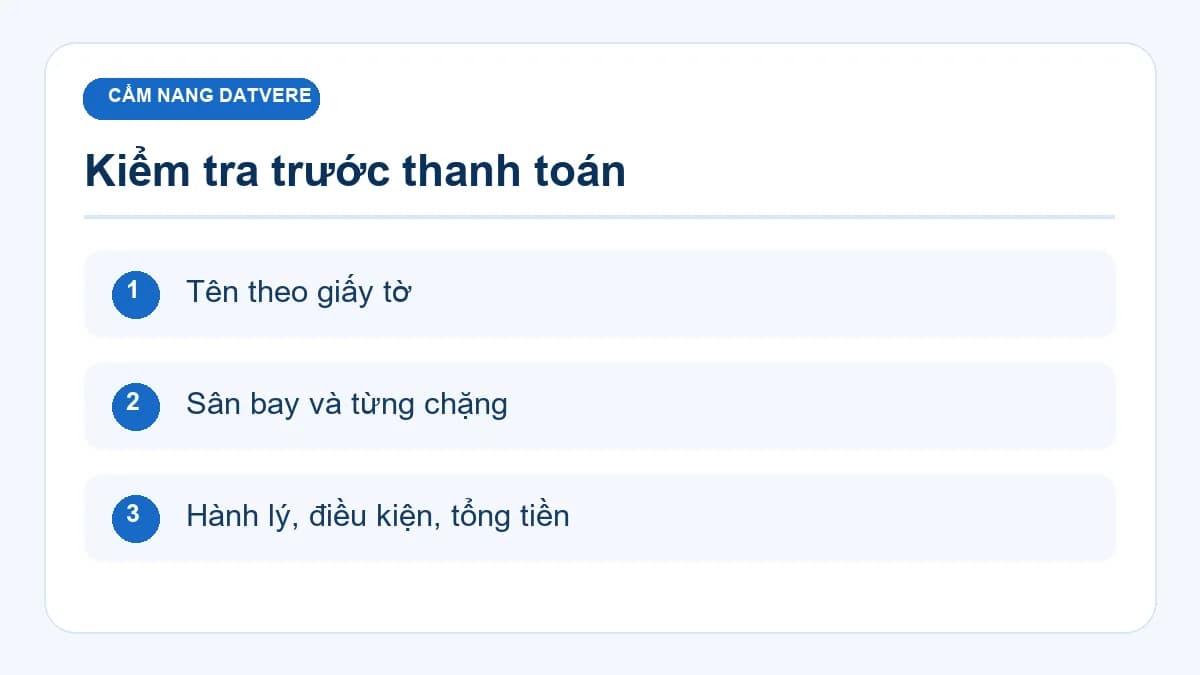 Checklist chính cho bài: Mua vé máy bay quốc tế: 7 thông tin cần kiểm tra trước khi thanh toán