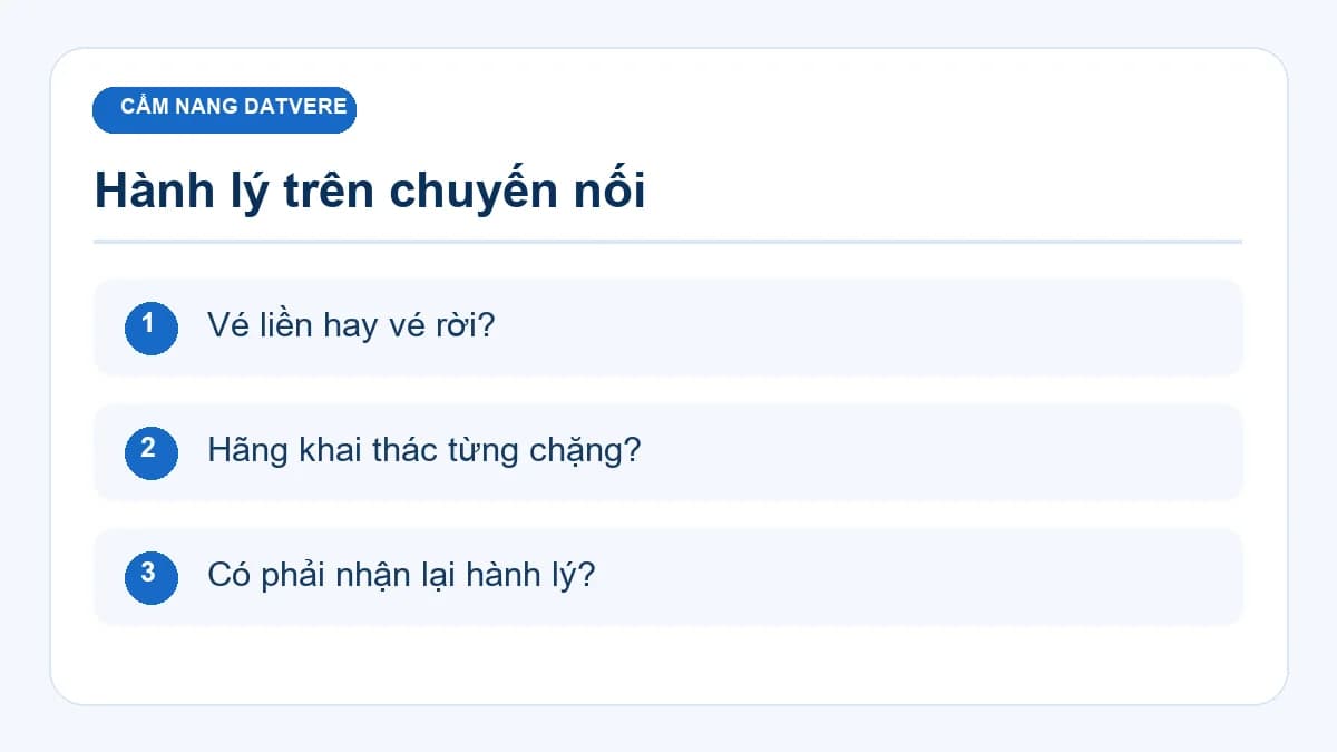 Checklist chính cho bài: Mua thêm hành lý cho chuyến bay nối chuyến: kiểm tra từng chặng thế nào?