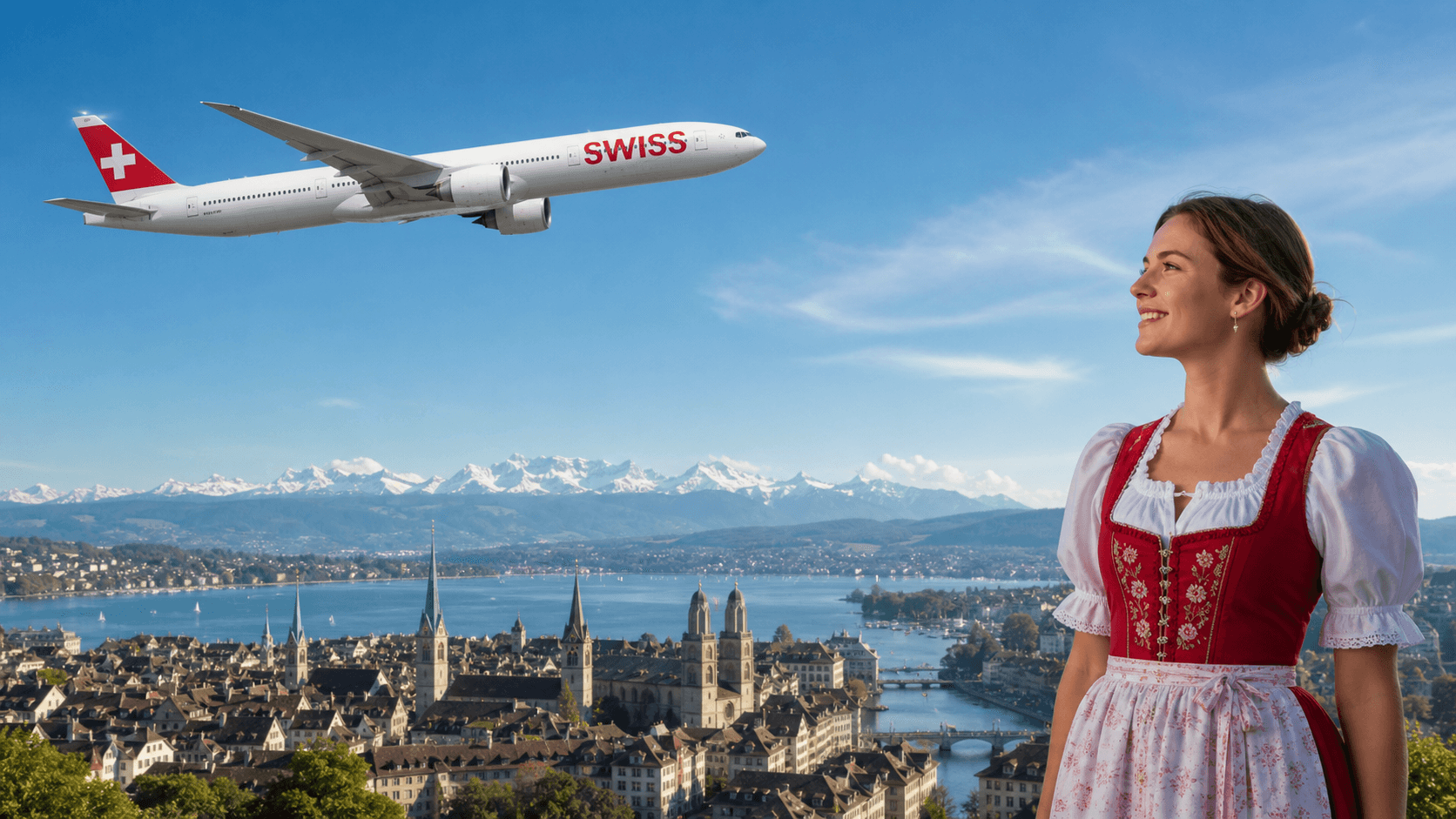 Máy bay SWISS International Air Lines đang bay gần Zurich
