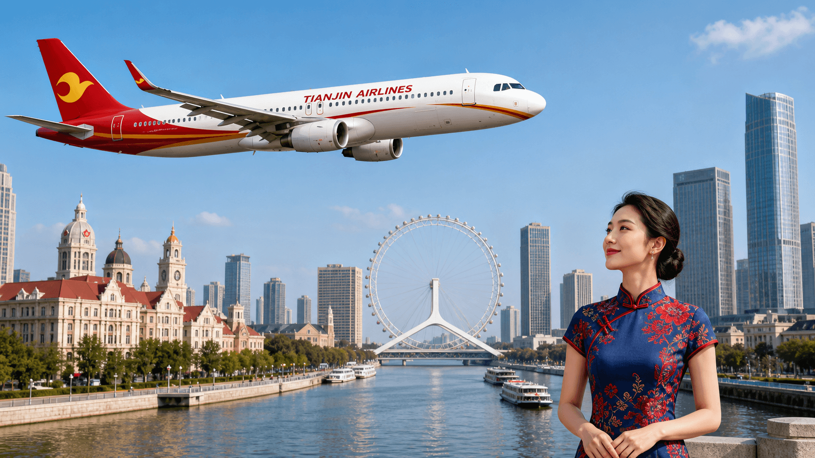 Máy bay Tianjin Airlines đang bay gần Thiên Tân