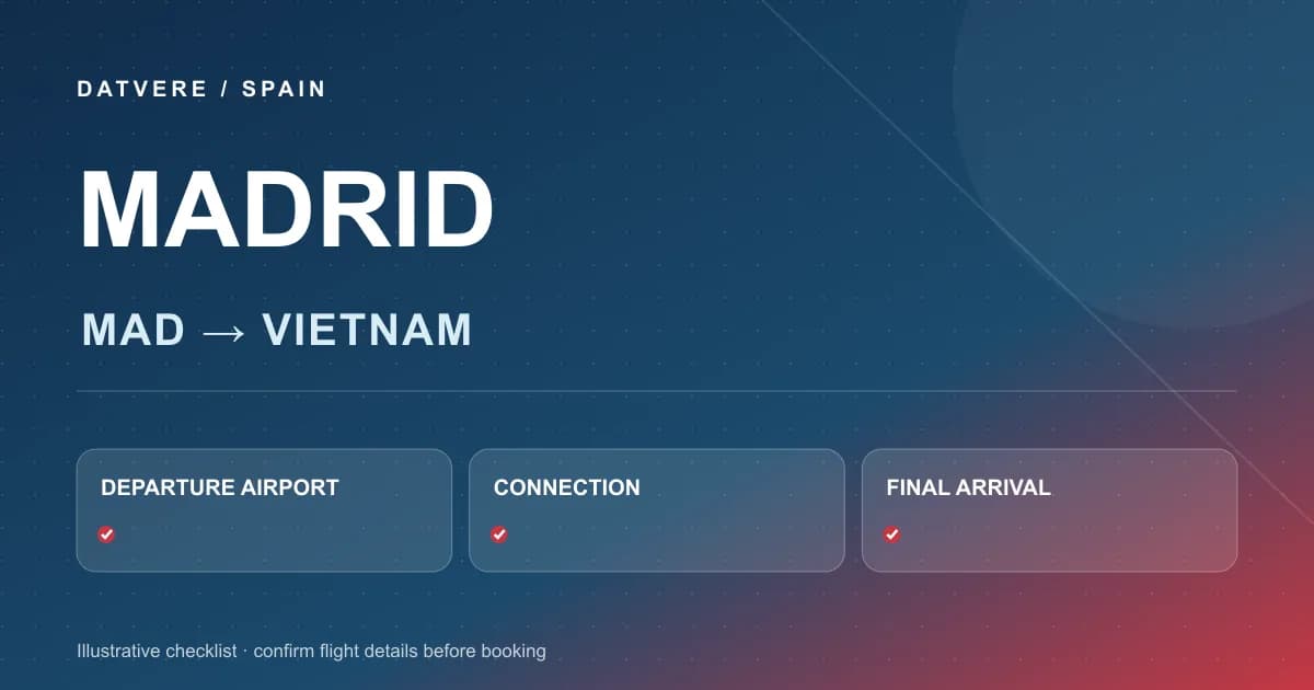 Sơ đồ minh họa các bước chọn vé từ Madrid (MAD) về Việt Nam