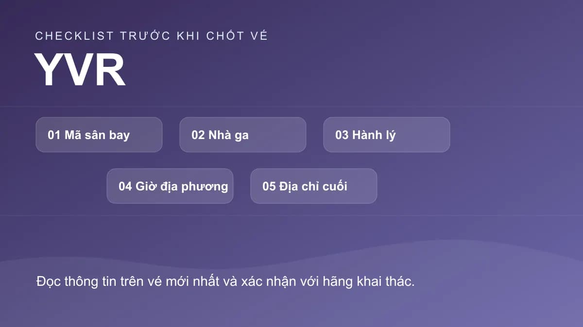 Checklist chính cho bài: Nối chuyến tại Vancouver (YVR): đọc hành trình Canada thế nào?